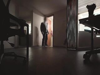 Coworkers Use Empty Office on Holiday – Standing Bang by the Kitchen Door Ends with Cum on Her Face