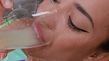 ANAL Nuria Millan spews chunky pink piss mess! Cum in wide open eye! Extreme throat bulge!