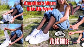 VR 3D 8K 180 60 fps | Angelina Nike Air WMNS Barefoot Nylon Feet Close-Up – Sweaty Soles, Dirty Insoles, Toe Prints