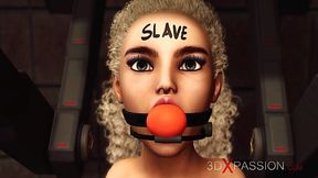 3D Blonde slave submissively serve her mistress