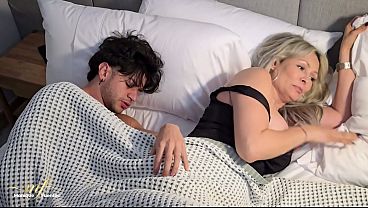 Blonde milf Monica and her friend's husband get into a hot threesome