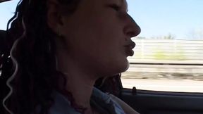 Small titted German babe sucking a hard pecker in the car