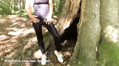 Leather pants straining big boobs while mom cums outside