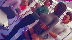 Stranger in the subway cums in slut wife's pussy while husband stands there