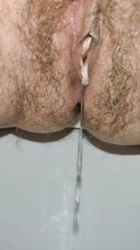 Power piss in toilet 💦 Mega hairy pussy peeing Close up