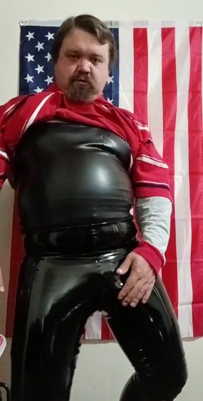 Latex pants and leather top