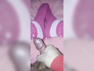 My wife want to watch my perspective to cum on her hot pink socks