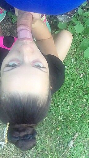 Nasty Brunette Babe Outdoor Blowjob - SoloAustria