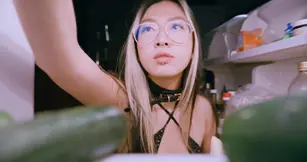 Japanese girl's late night snack turns into a protein facial