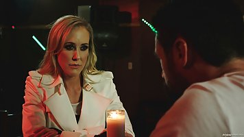 Gorgeous blonde woman in black stckings and garter belt, Brandi Love is getting fucked very hard