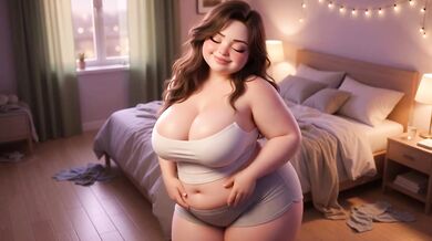 Chubby Stepsister Strips For Her Stepbrother In The Bedroom While They Are Home Alone Late At Night (AI generated)