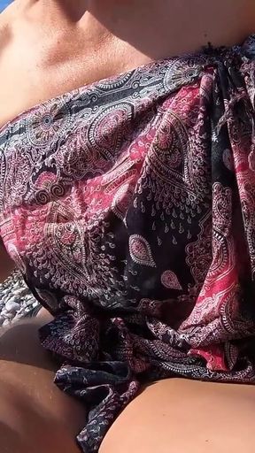 Jerking off My Boyfriend at a Beach - Quick Risky Outdoor Handjob with Huge Cumshot