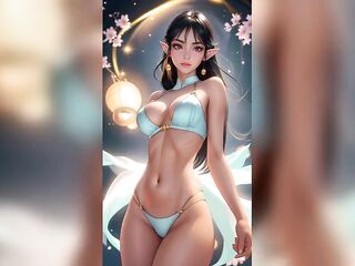 Ebony Hair Elf White Bikini Moonlit Blossom Dance - Hot AI Hotties