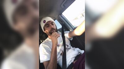 Playful guy pulls his cock out while driving and masturbates