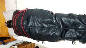 Miss M edging a man in leather bondage sack