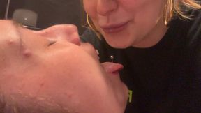 watch me as my lake of spit enters my friend's mouth