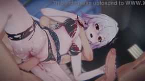 Animated hentai features bondage, cowgirl, sandwich DP & handjob scenes in