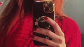 Smoking Tease: Red Sweater Deep Stare Full Cigarette