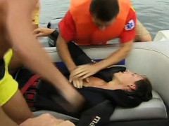 Sexy young Romeo enjoys having his stiff cock sucked while on a boat