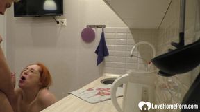 Pregnant Cheating Wife Sucks Her Neighbor’s Cock in the Kitchen