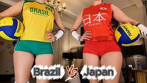 Brazilian vs Japanese Volleyball Sluts Try On Uniforms for You