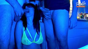 Wife Sucks 2 Cocks in Neon Light. Threesome. Full Scene. Ep 4641