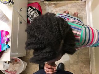 Ebony Stepsister Tops me off before Work and Swallows