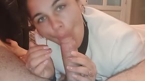 i give my stepdad a quick blowjob before i go to school.
