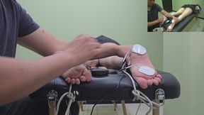 Nova gets the shocking treatment on her right foot (multicamera feet-body)