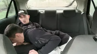Twink Sucks Uncut Cock in Van and Swallows Cum