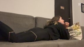 Muffled farts in yoga pants on couchh