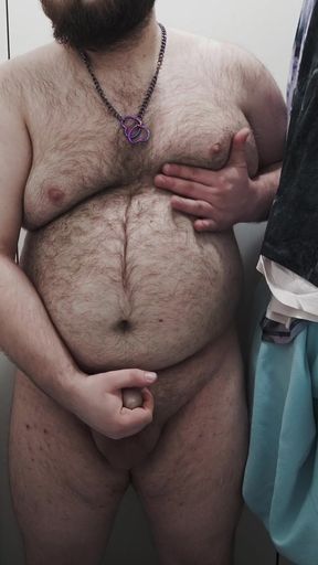Fat Bear Jerks off on Toilet and Licks up His Cum