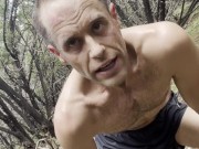 Cam Crest bounces his cock on a public trail