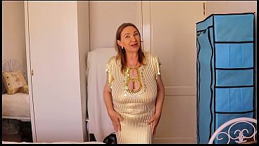 Curvy Cougar Teases and Plays with Huge Tits