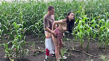 I fucked my horny stepsister in the cornfield during the rain and came on her ass