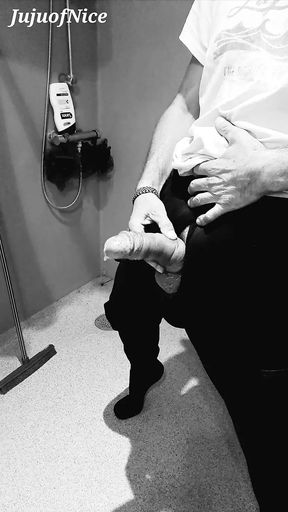 Big pumped cock in bathroom