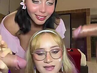 Two horny Latinas suck big cocks and take hard pounding live at sexycamx.com