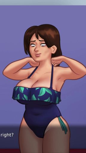 Captivating moment from &quot;Summertime Saga - Busty Milf shows can barely fit in her sexy white bikini&quot;