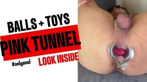 he stretched my ass with balls, giant toys and a speculum – pink tunnel out