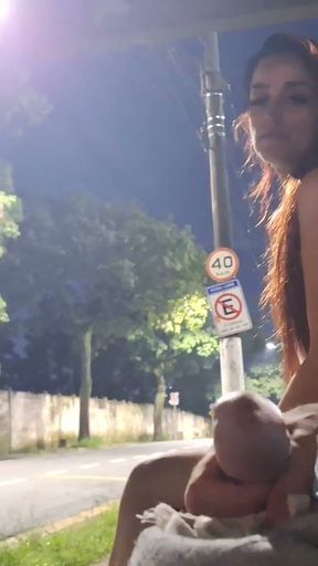 Jerking off next to a suspicious hottie at the bus stop!   Clip 1
