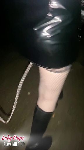 Public Exhib with Leash Plug and Latex Micro Skirt