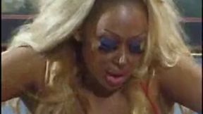 Busty blonde black MILF American Gladiator gets fucked with cum in her mouth