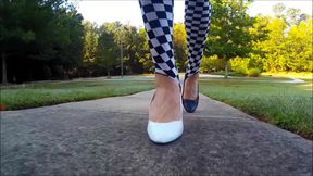 Crossdresser Walking in a public park in high heels
