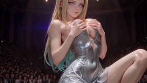 talia starling grabs my hand under the spotlight, laughing as thousands watch her claim me from the front row - ai generated