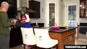 Curvy TS Genesis Green Choked Gushing on Big Cock Reward Ride