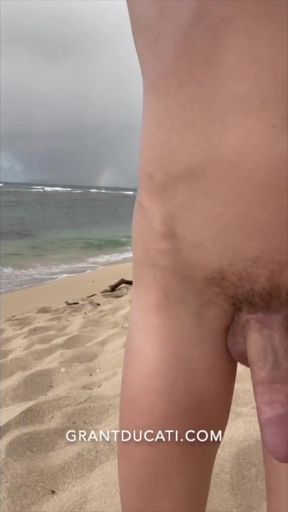 Naked and Rock Firm on a Public Beach (Jizz Shot at the End)