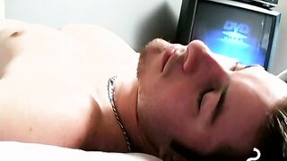 Attractive dude with chained necklace loves to jerk off