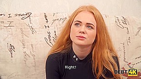 Debt4k. Sweetie with sexy red hair agrees to pay for big TV with her holes