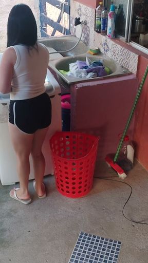 The boss left and the maid couldn't resist my erect dick   Clip 2