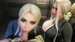 Big-titted MILF deepthroats and gets hard fucked in the elevator